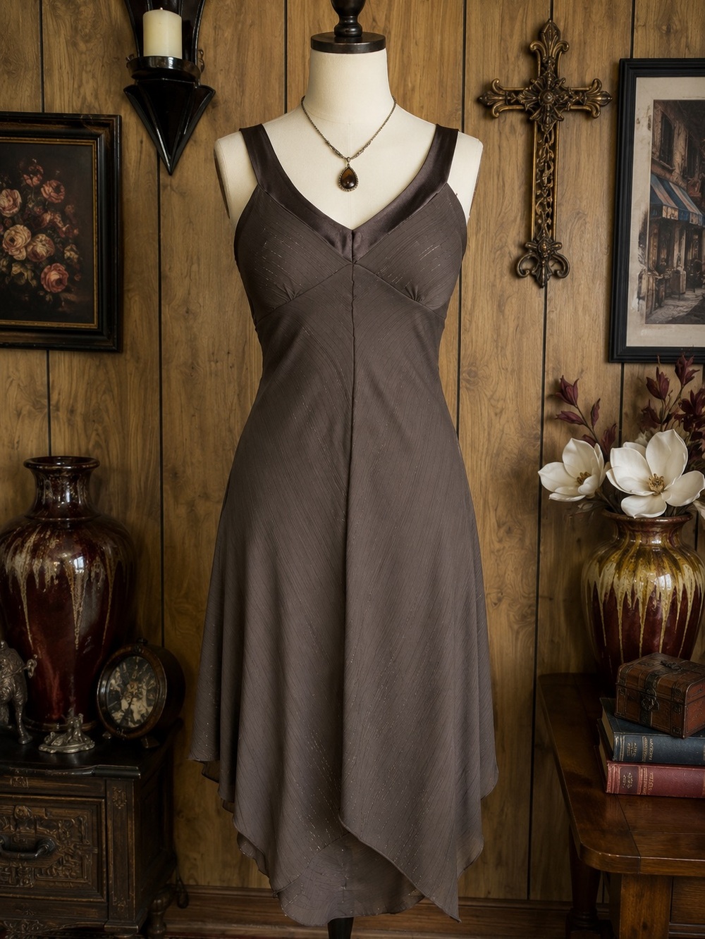 Papaya Size Medium Brown Shimmer Asymmetrical Hem Dress